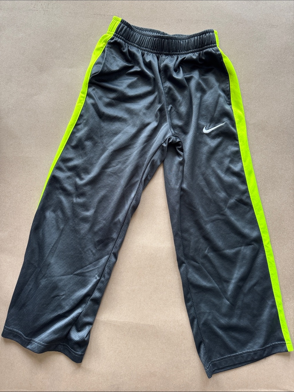 Nike Kids Black Sweatpants with Neon Green Side Panels Dri-Fit